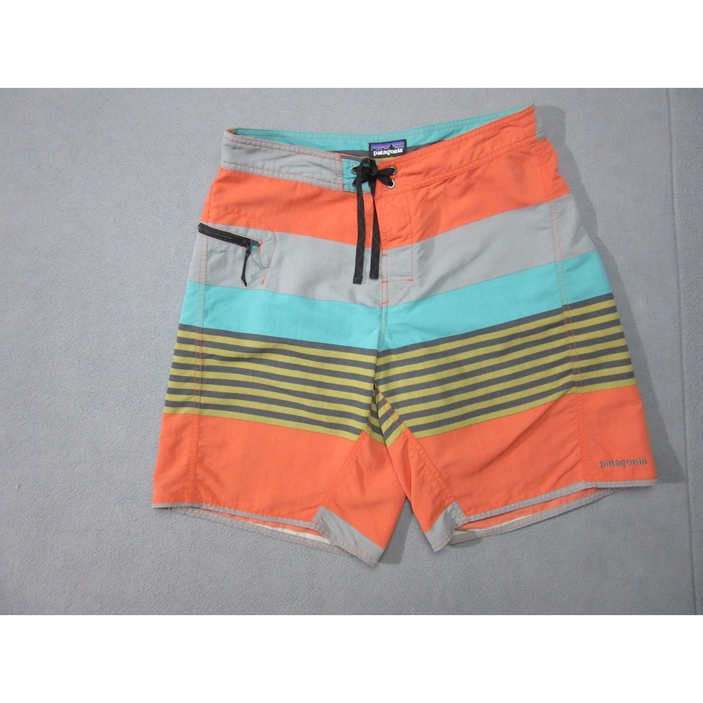 Patagonia Shorts Mens 32 Multicolor Orange Gray Aqua Board Striped Swim